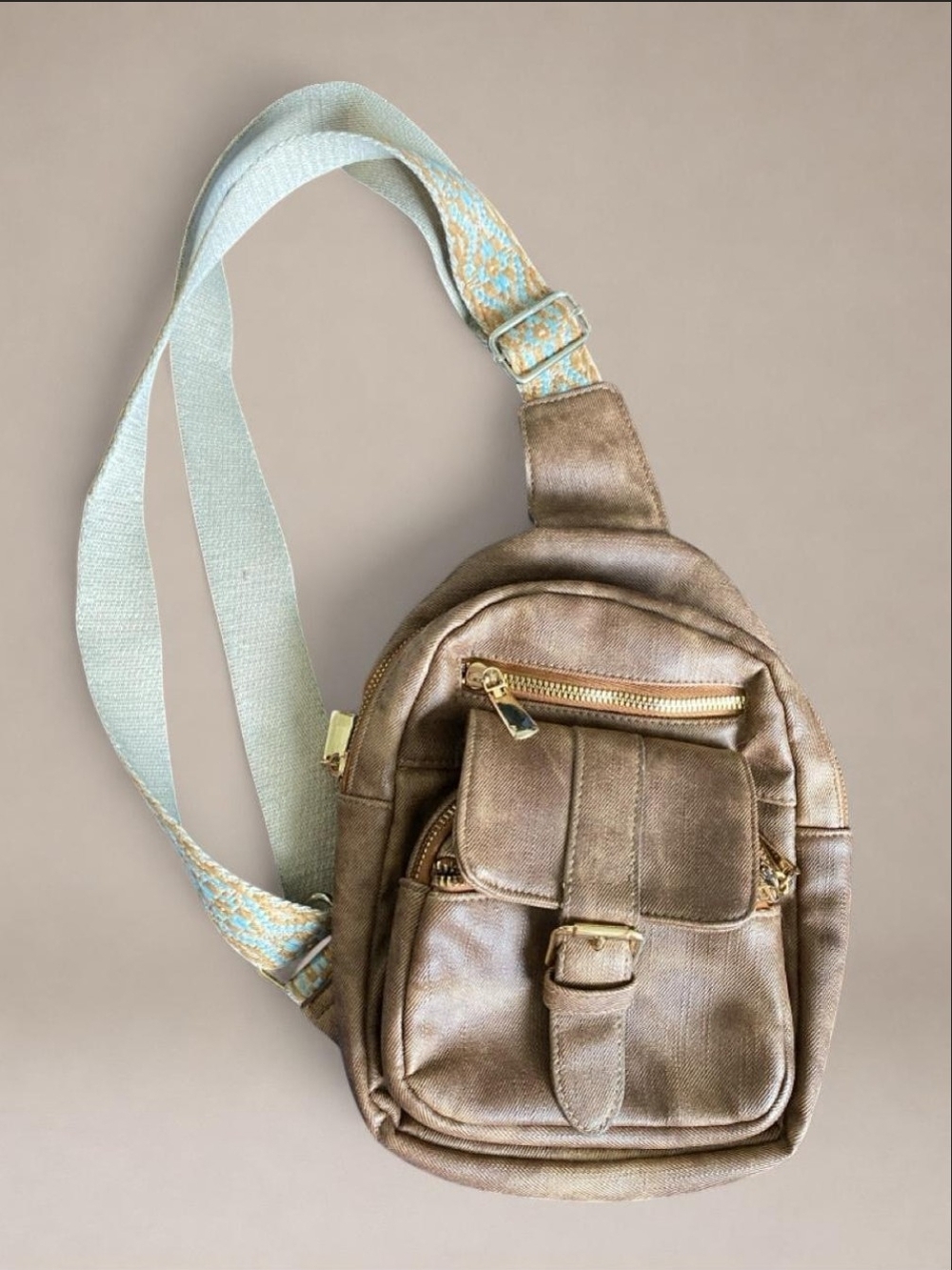 Casual Brown Leather Sling Crossbody Bag